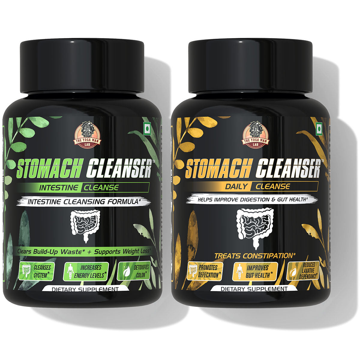 STOMACH CLEANSER KIT- Intestine Detox + Daily Cleanse (2 Ayurvedic Supplements) | Probiotic Soluble Fiber Combo For Instant Colon Detox & Daily Bowel Movement | 100% Natural