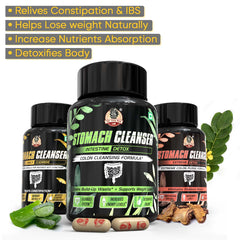 STOMACH CLEANSER KIT- Intestine Detox + Daily Cleanse (2 Ayurvedic Supplements) | Probiotic Soluble Fiber Combo For Instant Colon Detox & Daily Bowel Movement | 100% Natural